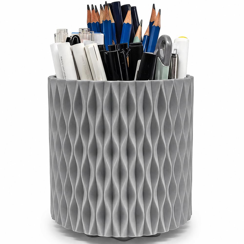 Lebenrich Rotating Pen Holder for Desk, Cute White Pencil Holder, Pen Cup