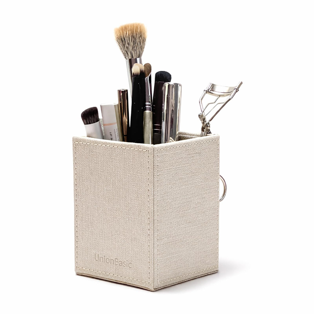 UnionBasic Square Pen Holder, Leather Pencil Cup, Desktop Caddy Stationery Organizer, Black