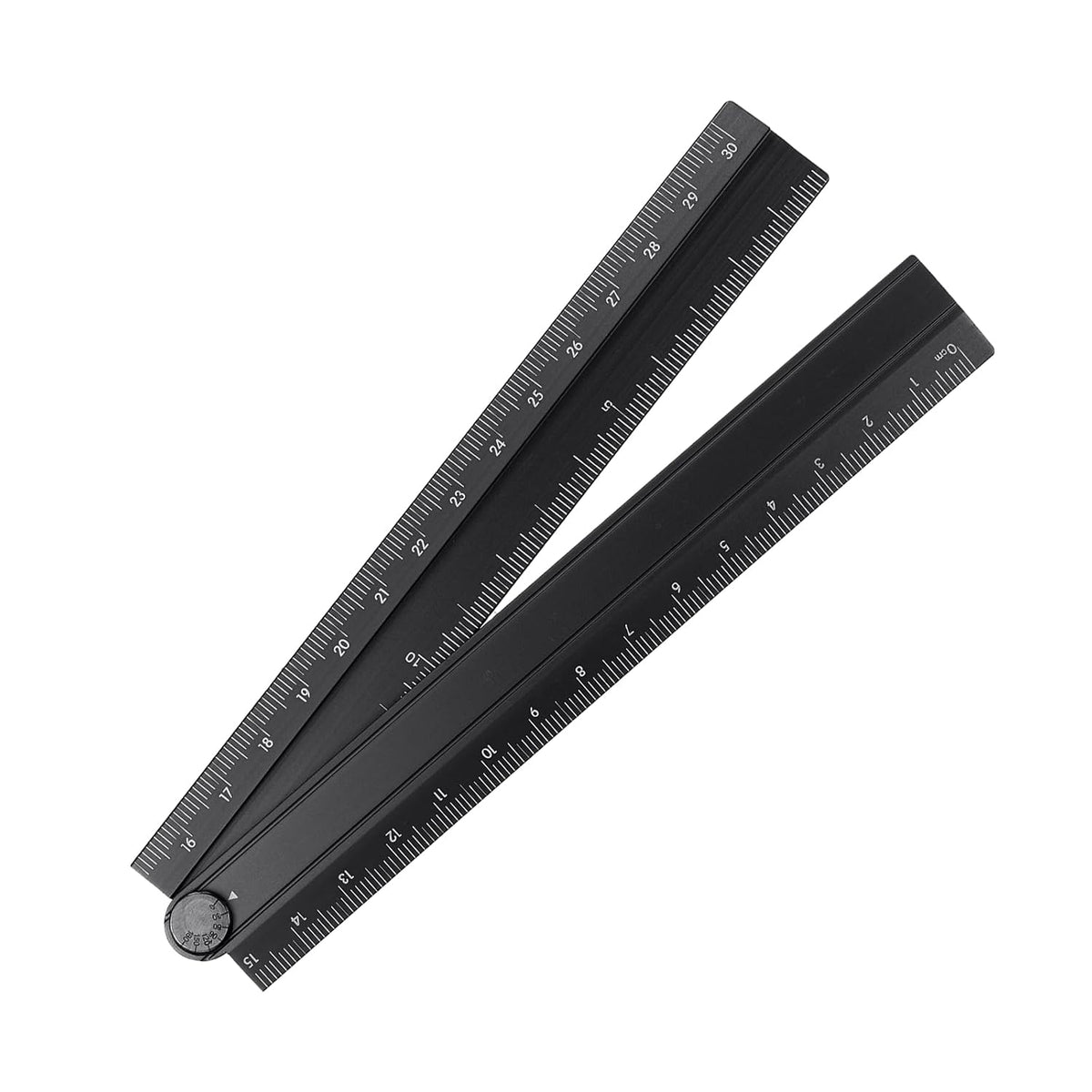 HARFINGTON Folding Straight Ruler 30cm Aluminum Alloy Protractor Black