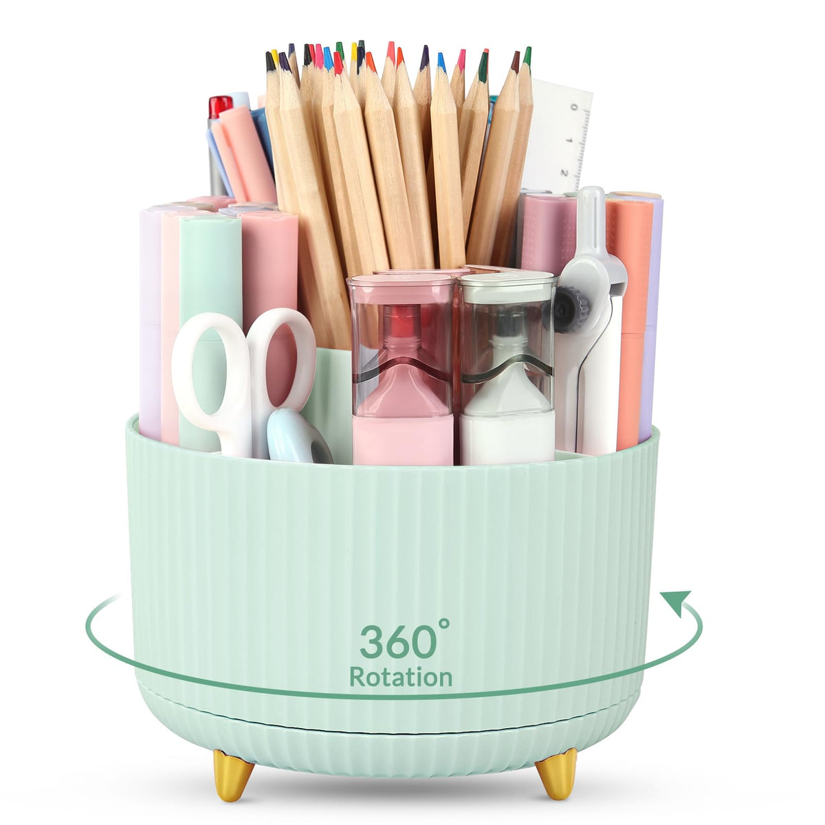 SKYDUE 360 Rotating Purple Pen & Art Supply Organizer - 5 Slot Desk Organizer for Office, School, Home