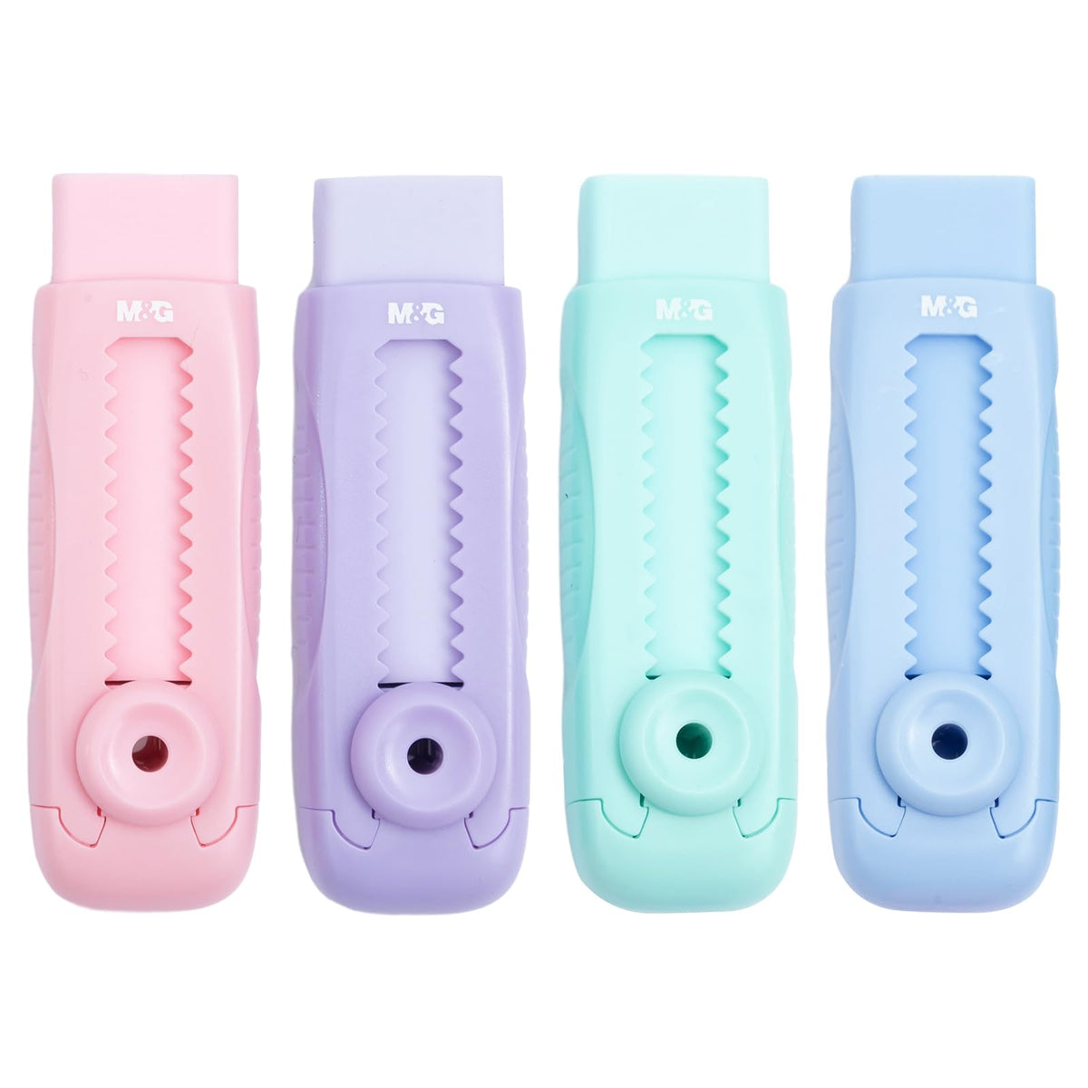 M&G 4+1 Pack Rubber Erasers Sliding Retractable Eraser, Soft Cute Erasers Push Pull Large Pencil Eraser with Plastic Sleeve 4 Refill Eraser for Students Kids, School Office Home Supplies (Purple)