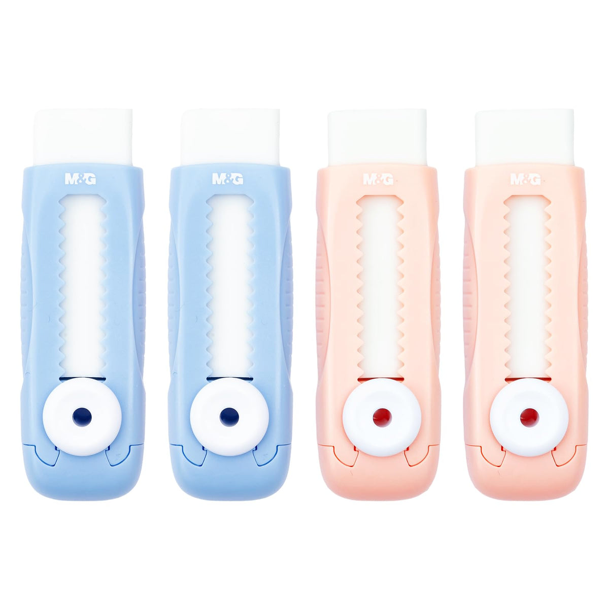 M&G 4+1 Pack Rubber Erasers Sliding Retractable Eraser, Soft Cute Erasers Push Pull Large Pencil Eraser with Plastic Sleeve 4 Refill Eraser for Students Kids, School Office Home Supplies (Purple)