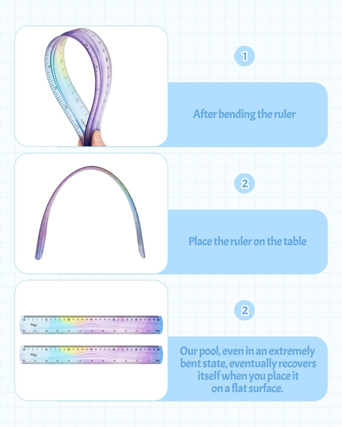 2 PCS 12 Inch Flexible Ruler, Bendable Plastic Ruler, Soft Bendable Gradient Colour Rulers with Centimeters and Inches for Student School Classroom Office Supplies
