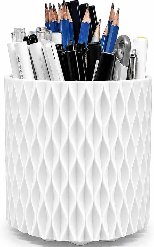 Lebenrich Rotating Pen Holder for Desk, Cute White Pencil Holder, Pen Cup