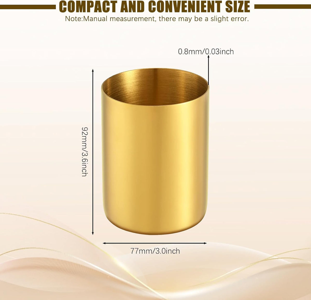 Gold Pen Holder for Desk, 3.6 Inch Stainless Steel Gold Pencil Holder & Pencil Cup, Pen Cup and Makeup Brush Organizer for Office Desk, Vanity, Home Decor