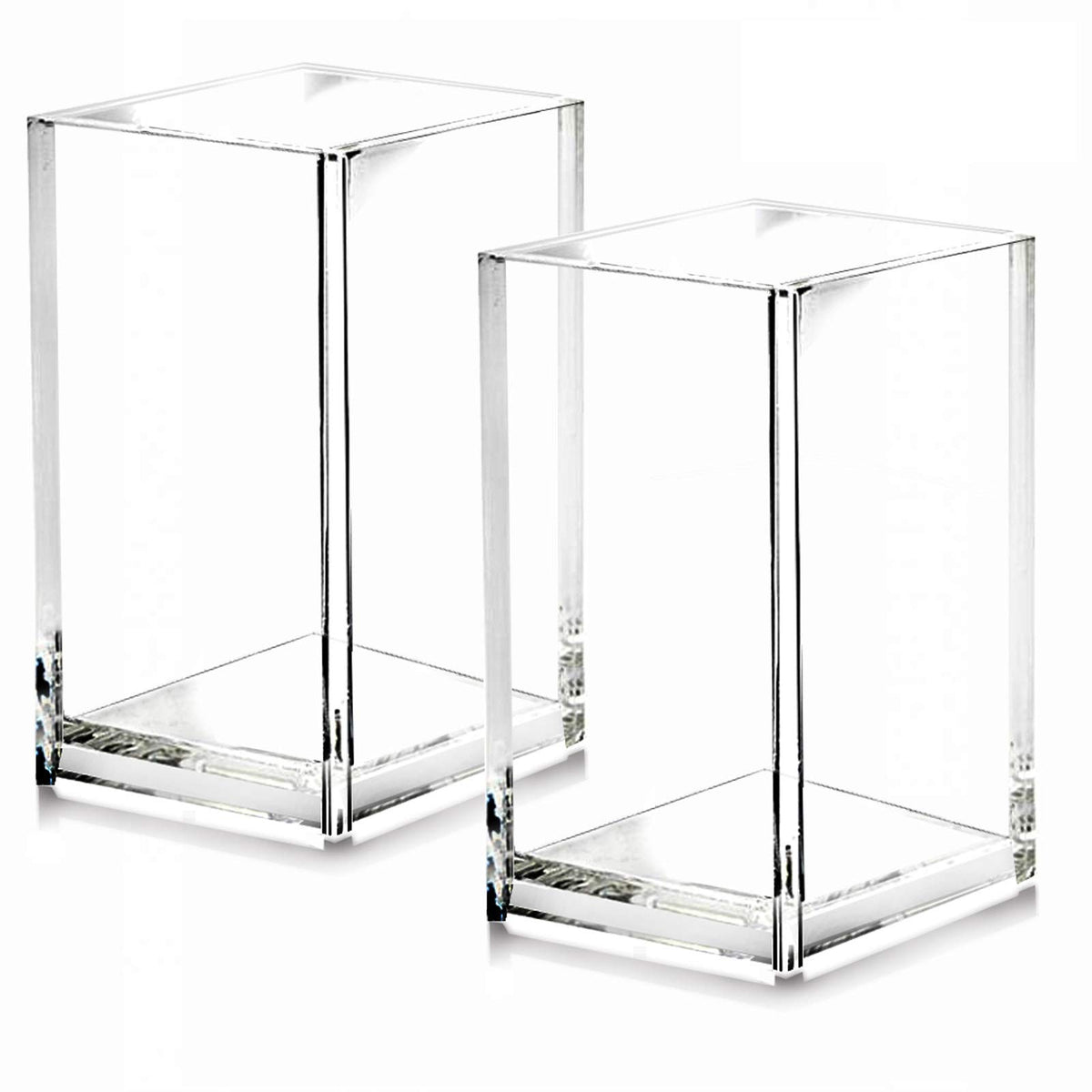 White Acrylic Pencil Pen Holder Cup 2 Pack,Desk Accessories Holder,Makeup Brush Storage Organizer,Modern Design Desktop Stationery Organizer for Office School Home Supplies,2.6x 2.6x 4 inches