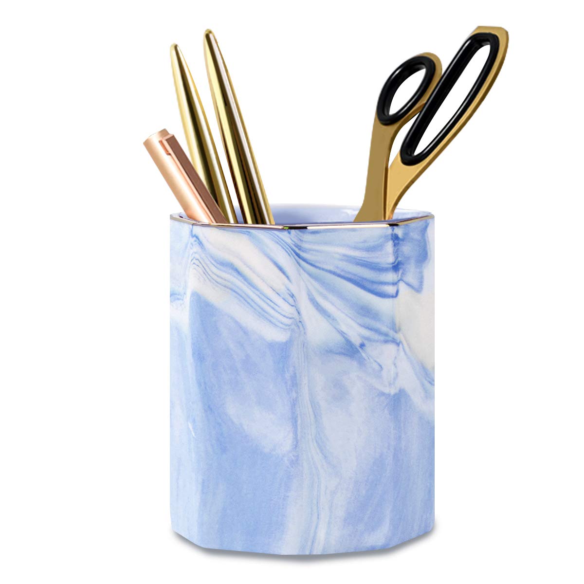 Ceramic Marble Pen Holder, Cute Stationery Holder for Office, Makeup Brush Holder for Girl Women, Colorful Green