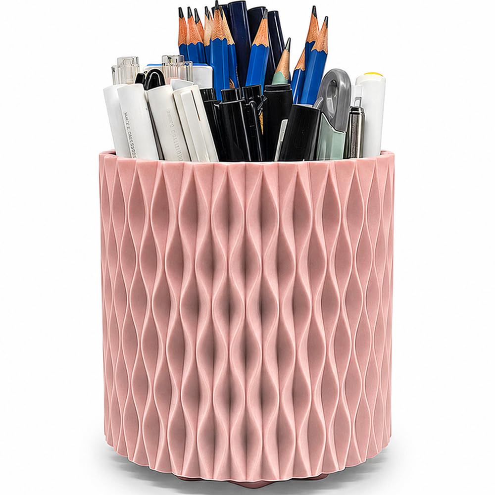 Lebenrich Rotating Pen Holder for Desk, Cute White Pencil Holder, Pen Cup