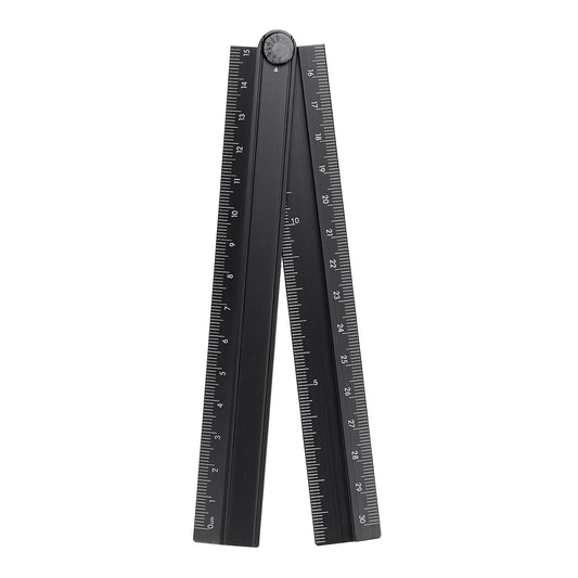 HARFINGTON Folding Straight Ruler 30cm Aluminum Alloy Protractor Black
