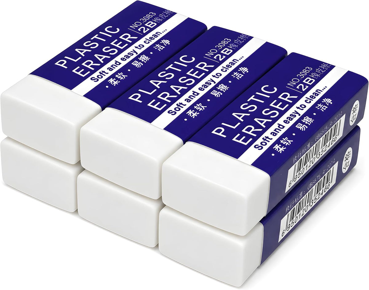 Eraser, Large, White, 6 Pack | Block Eraser for School Office, Art Eraser for Drawing