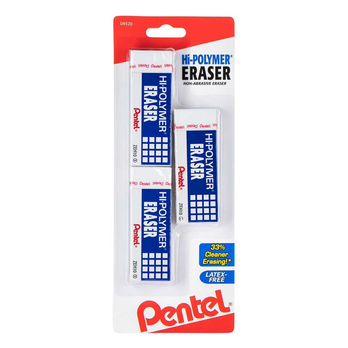 Pentel Hi-Polymer Block Eraser, Large, White, Pack of 3 (ZEH10BP3-K6)