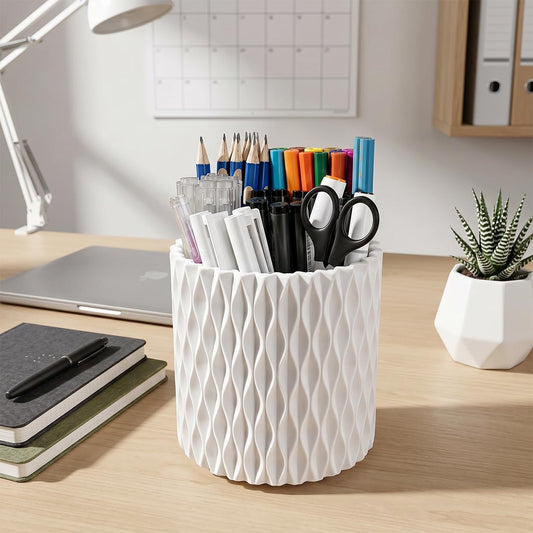 Lebenrich Rotating Pen Holder for Desk, Cute White Pencil Holder, Pen Cup