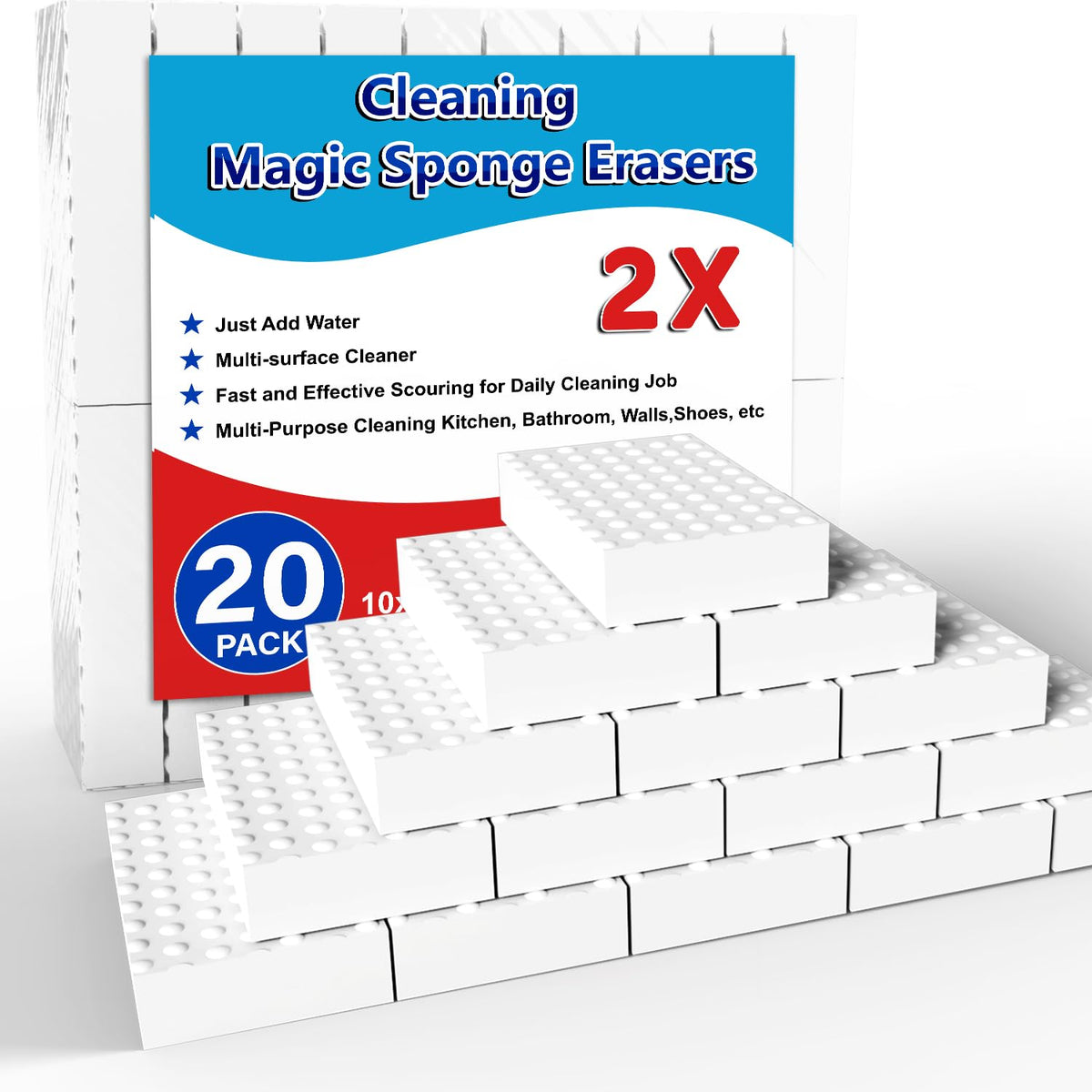 SmilinFit Magic Sponge Erasers, 50 Pack 2X Density Stronger Melamine Sponge