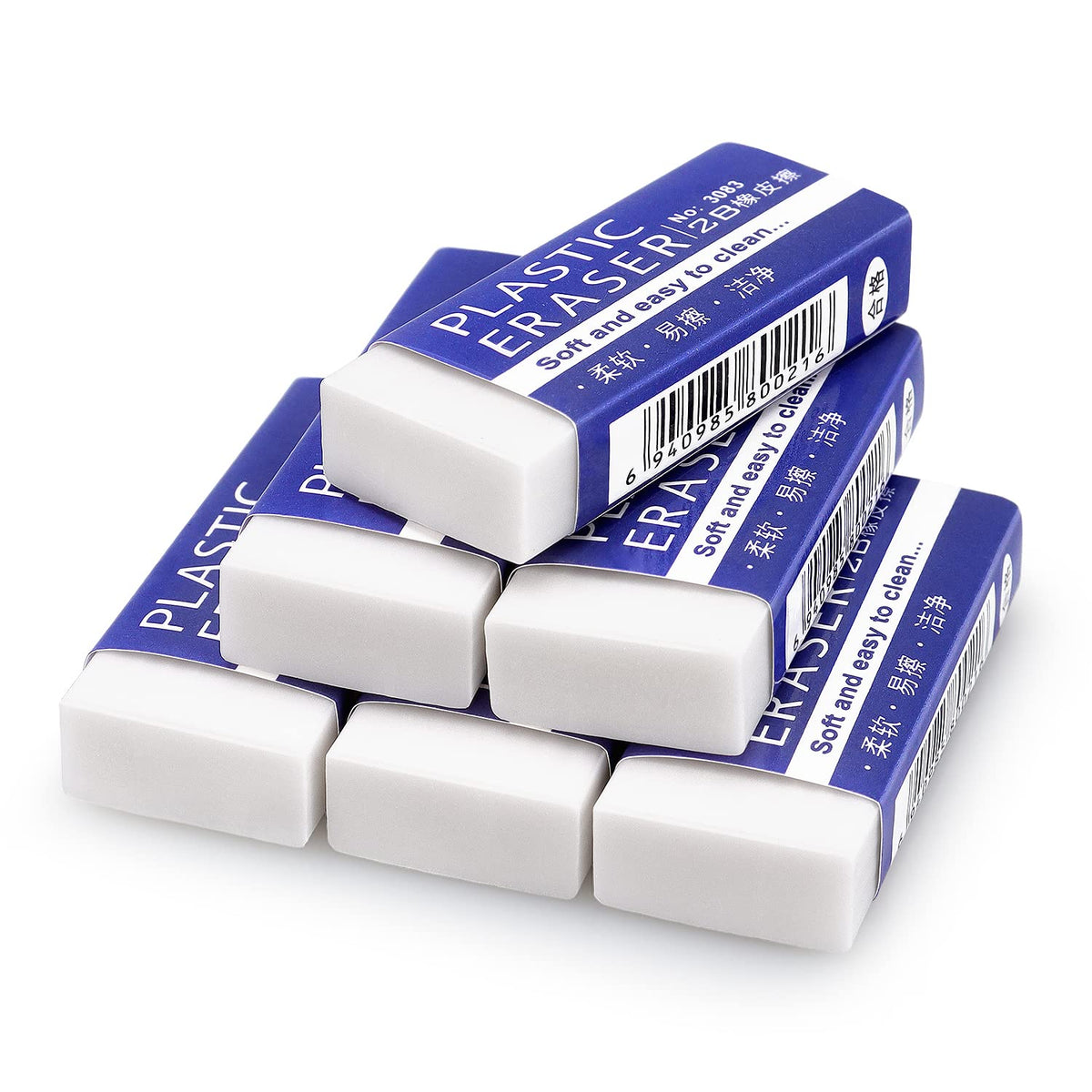 Tamaki Erasers, Large, White, 6 Pack
