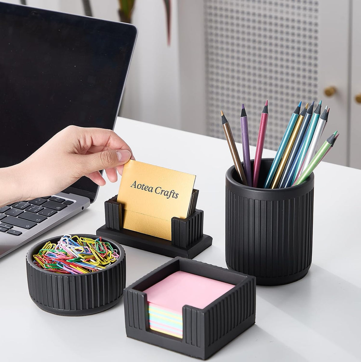 Set of 4 Modern Office Desk Accessories,Minimalist Concrete Desk Organizers