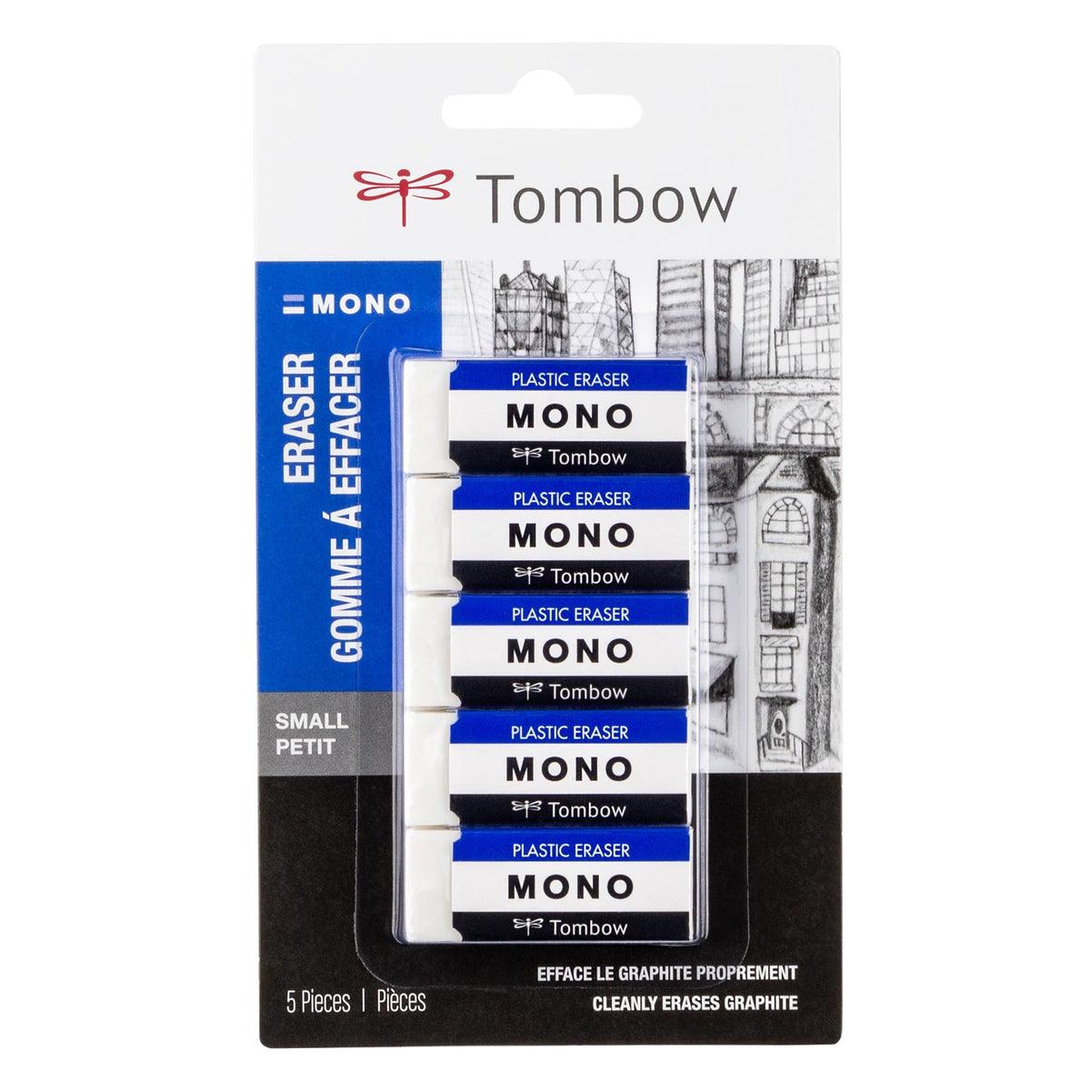 Tombow 57321 MONO Eraser, White, Small, 5-Pack. Cleanly Removes Marks