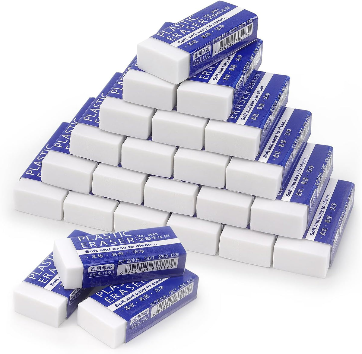 Tamaki Erasers, Large, White, 24 Pack