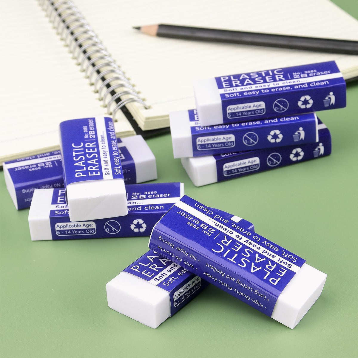 Tamaki 8 Pack Erasers, White, Large, 2.56" x 1"