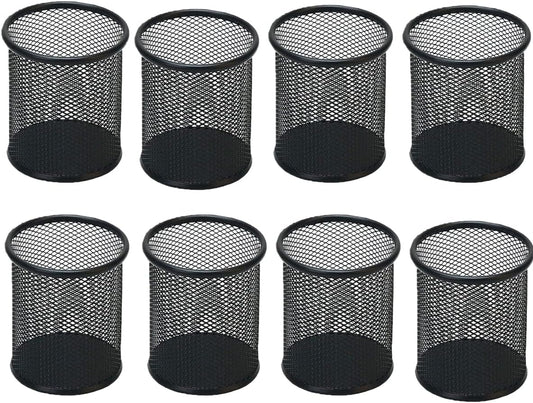 Pen Holder Mesh Pencil Holder Metal Pen Holder Pencil Holder for Desk Office Pen Organizer Black, 8 Pack