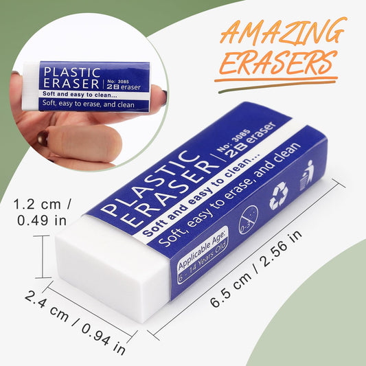 Tamaki 8 Pack Erasers, White, Large, 2.56" x 1"