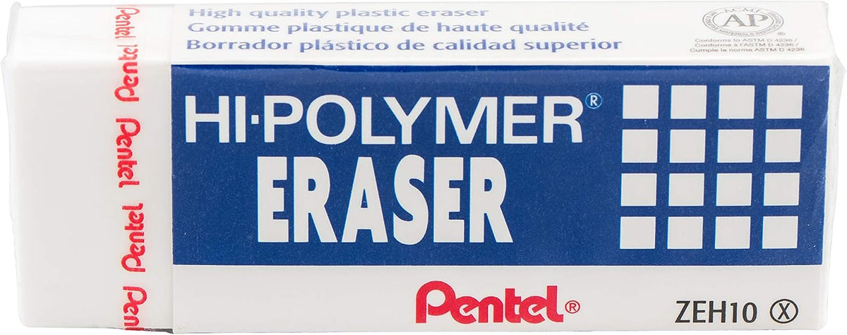 Pentel Hi-Polymer Block Eraser, Large, White, Pack of 10 Erasers