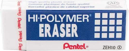 Pentel Hi-Polymer Block Eraser, Large, White, Pack of 10 Erasers