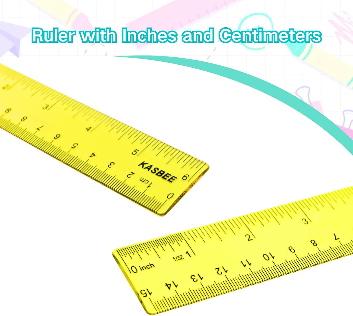 6 Inch Ruler Plastic, Colored Clear Rulers for Kids, School, Office, 7PCS