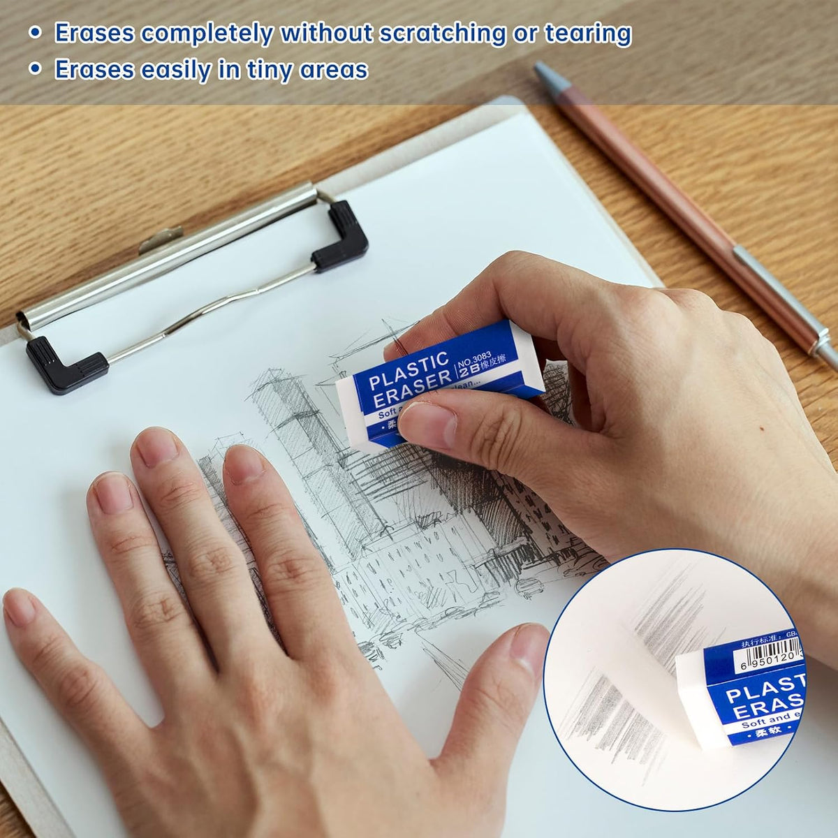Eraser, Large, White, 6 Pack | Block Eraser for School Office, Art Eraser for Drawing