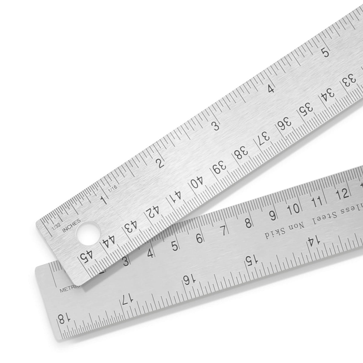 Pacific Arc Stainless Steel 12 Inch Metal Ruler Non-Slip Cork Back, with Inch and Metric Graduations