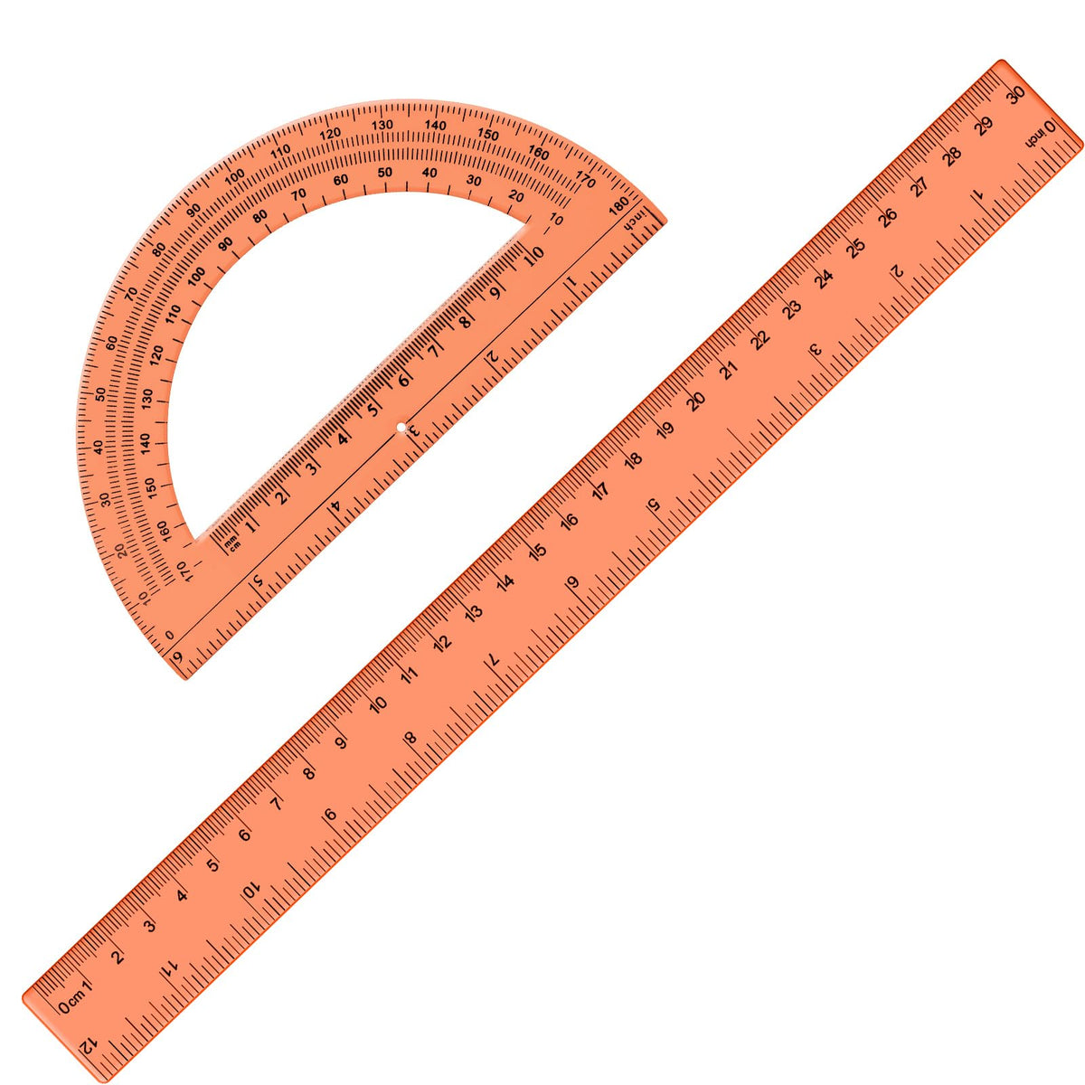Zonon 2 Pcs 12 Inch Clear Ruler and 6 Inch Plastic Protractor Set, Blue