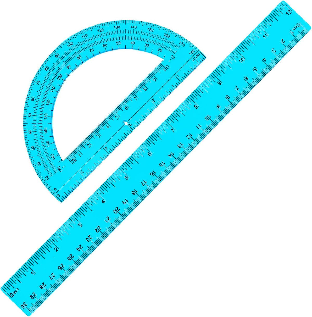 Zonon 2 Pcs 12 Inch Clear Ruler and 6 Inch Plastic Protractor Set, Blue