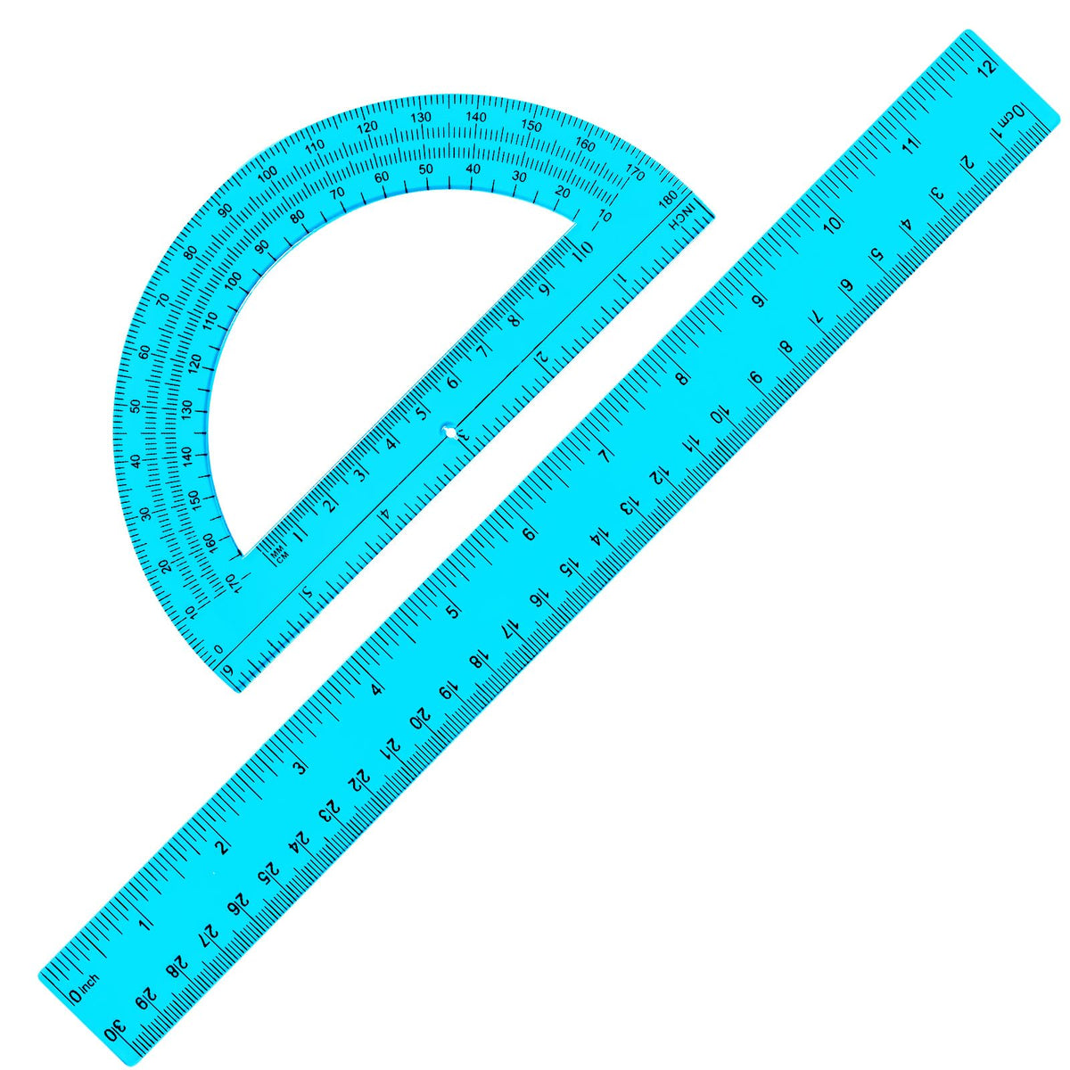 Zonon 2 Pcs 12 Inch Clear Ruler and 6 Inch Plastic Protractor Set, Blue
