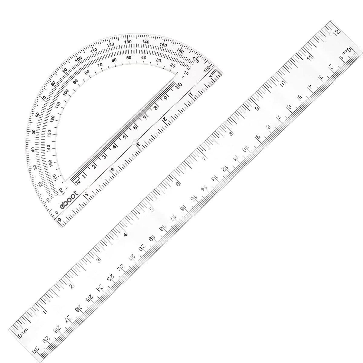 Zonon 2 Pcs 12 Inch Clear Ruler and 6 Inch Plastic Protractor Set, Blue