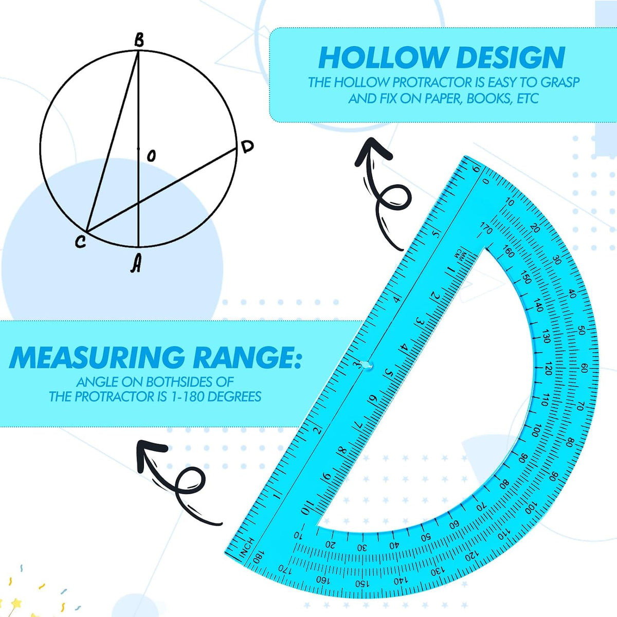 Zonon 2 Pcs 12 Inch Clear Ruler and 6 Inch Plastic Protractor Set, Blue