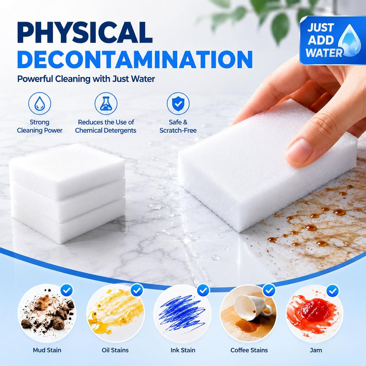 Magic Cleaning Sponges Eraser, 100 Pack Melamine Sponge Foam Pads, Multi-Functional Household Cleaner for Kitchen, Bathroom, Bathtub, Sink, Floor, Baseboard, Wall, Furniture