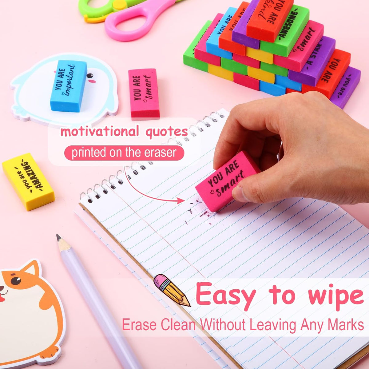 Resurhang 180 Pcs Inspirational Erasers,Motivational,Multicolor