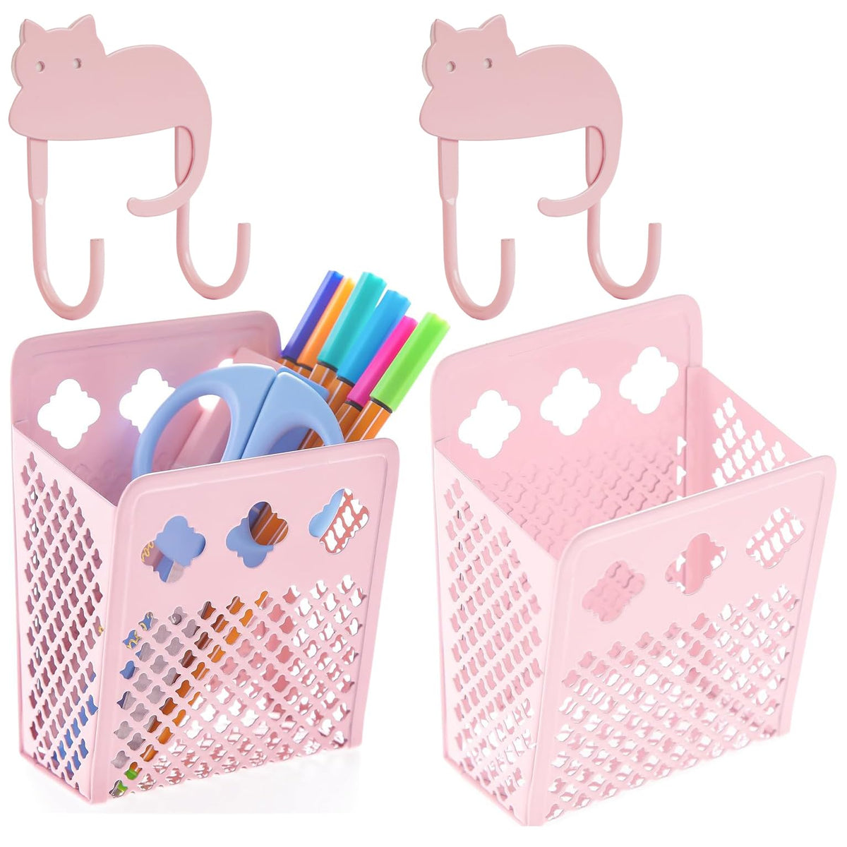 Magnetic Pen Holder, Mesh Metal Strong Magnet Dry Erase Marker Holder Pencil Organizer Small Items Basket for Refrigerator, Whiteboard, Locker Accessories-Pink, Pack of 1, Blush, New-Z008