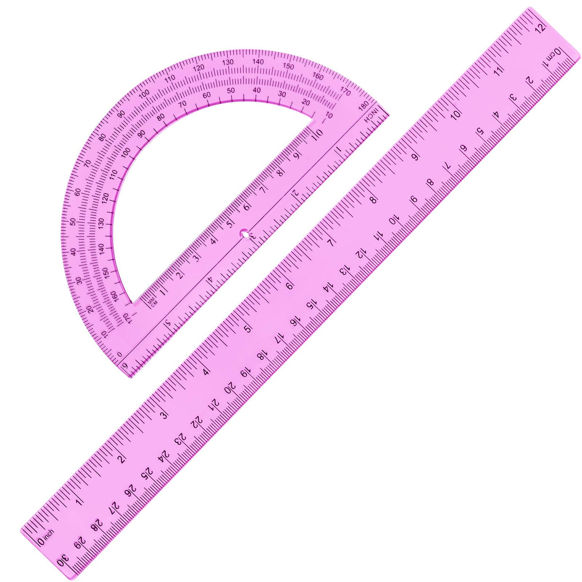 Zonon 2 Pcs 12 Inch Clear Ruler and 6 Inch Plastic Protractor Set, Blue