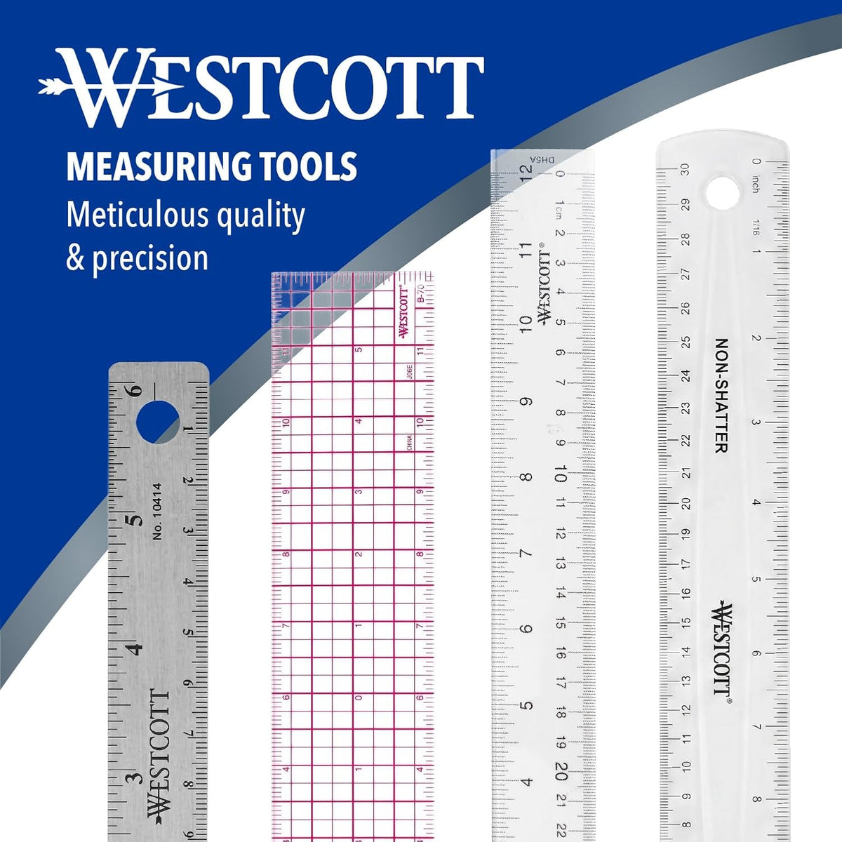 Westcott 10414 Stainless Steel Metal Ruler with Non-Slip Cork Base, 6 in