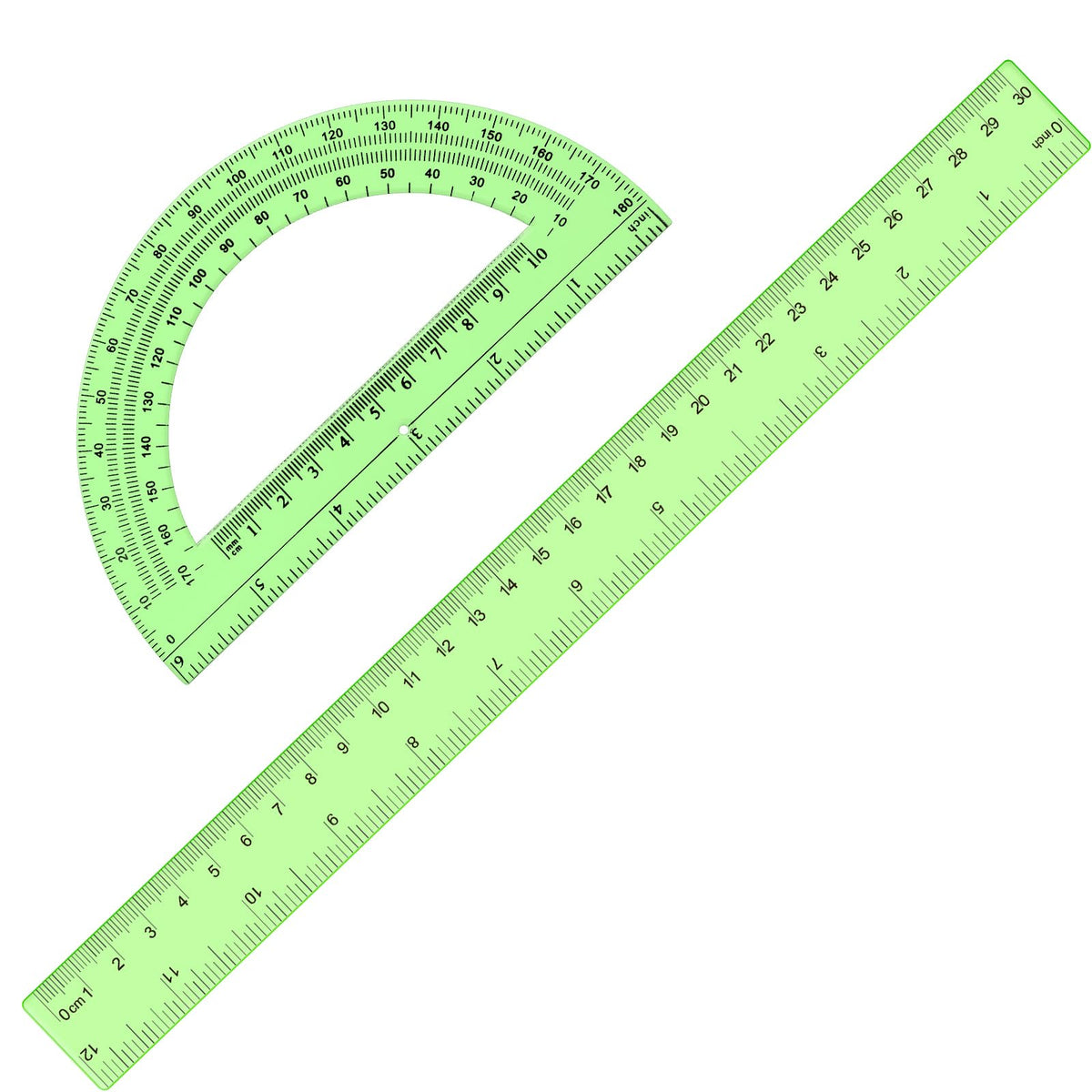 Zonon 2 Pcs 12 Inch Clear Ruler and 6 Inch Plastic Protractor Set, Blue