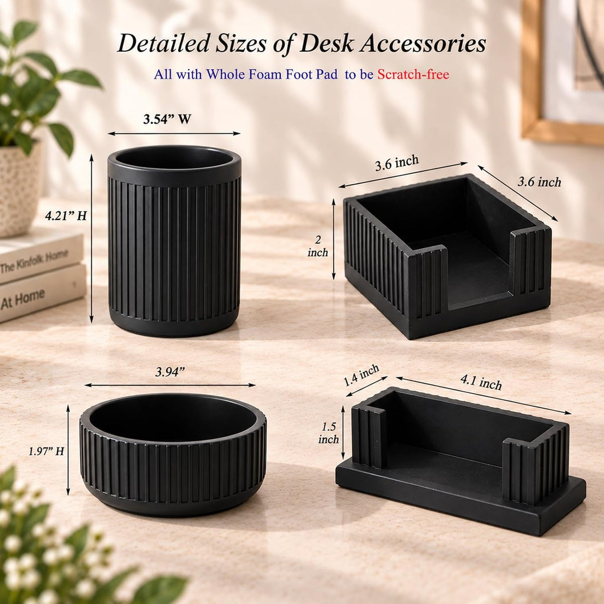 Set of 4 Modern Office Desk Accessories,Minimalist Concrete Desk Organizers