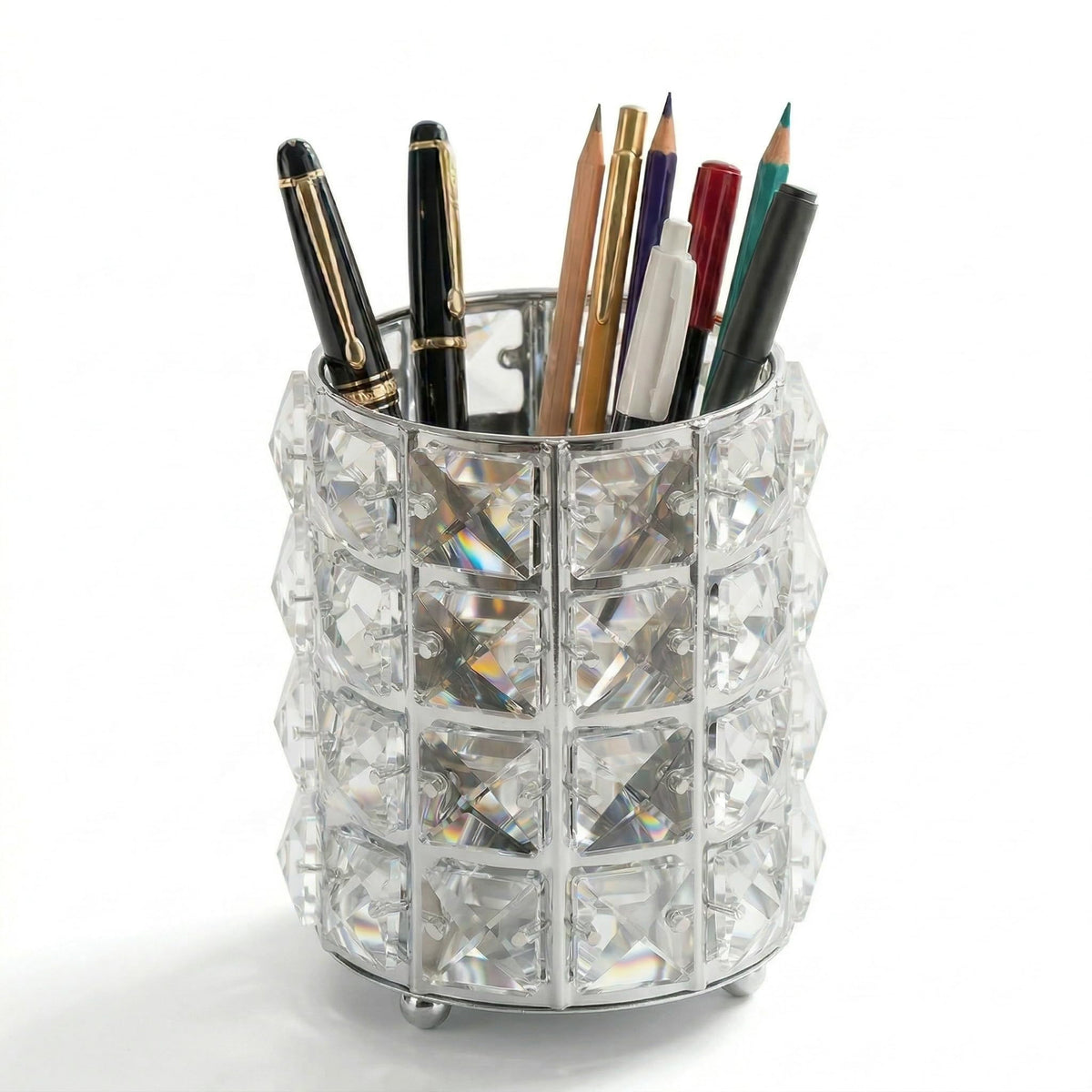YAGELI Crystal Pen Holder for Desk, 3.58" Gold/Silver Pencil Cup