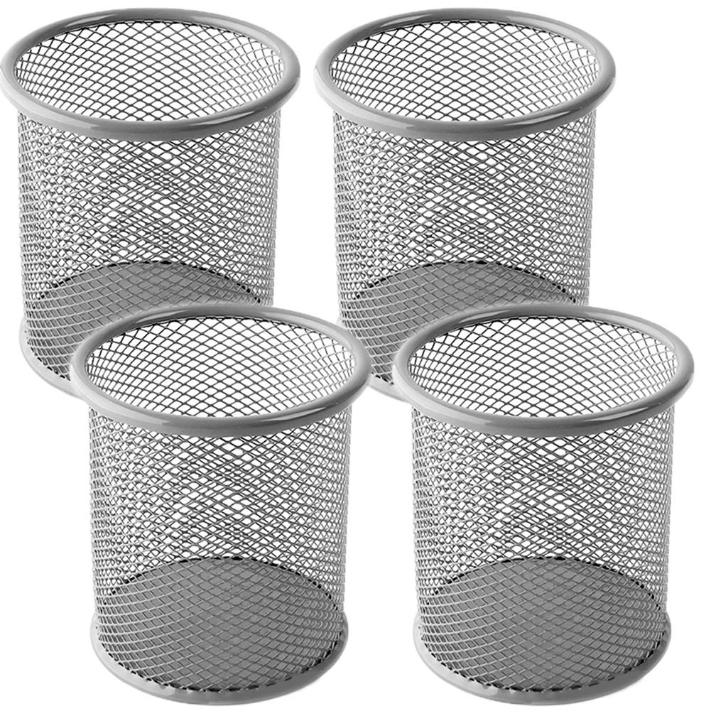 Ameceres 4 Packs Metal Pencil Cup Wire Mesh Pen Holder for Desk (Black)