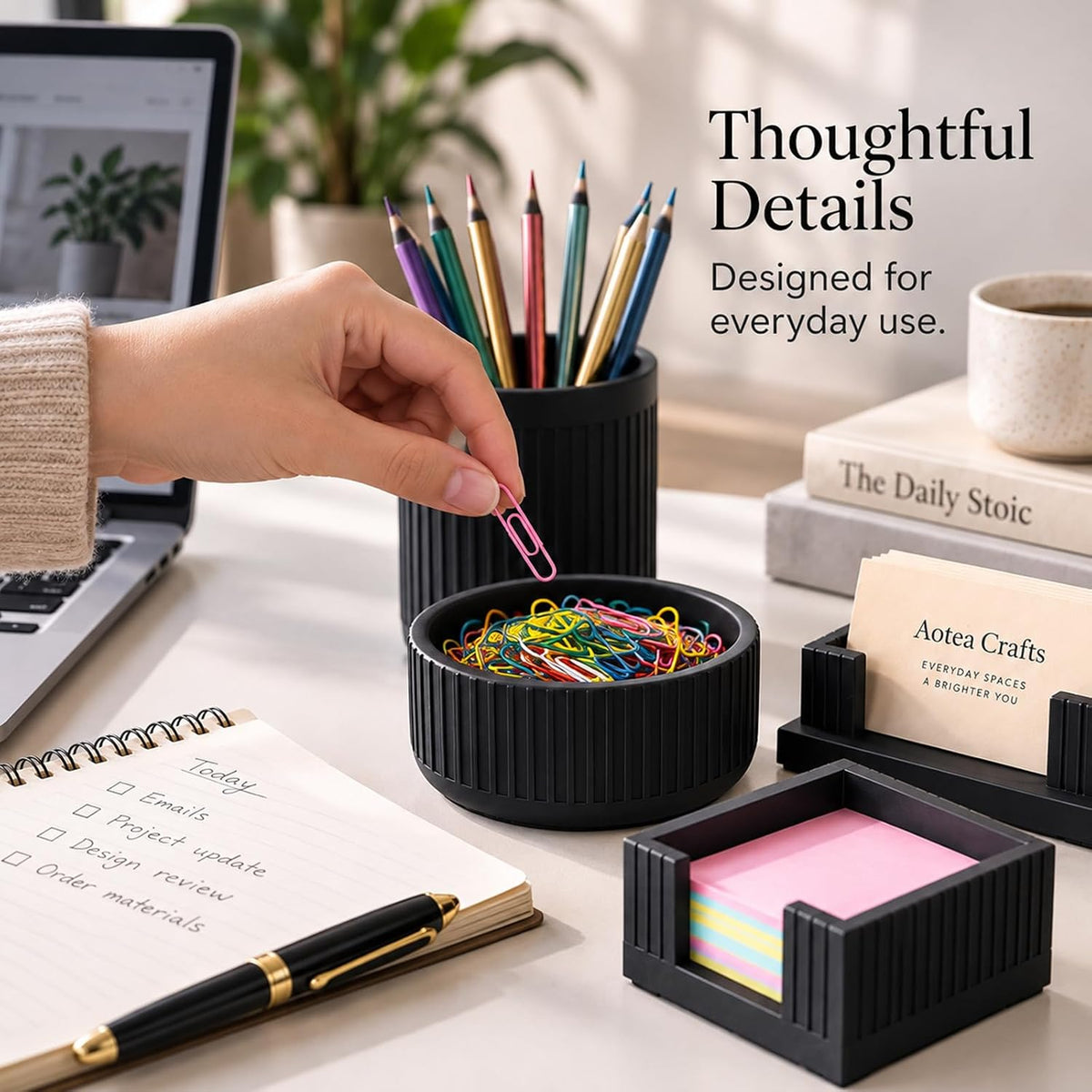 Set of 4 Modern Office Desk Accessories,Minimalist Concrete Desk Organizers