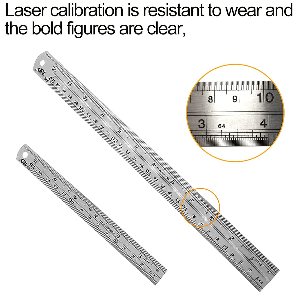 YouOKLight Metal Ruler Set, Stainless Steel 6 Inch and 12 Inch Rulers with Inches and Centimeters, Metric Precision Measuring Drawing Ruler, Silver