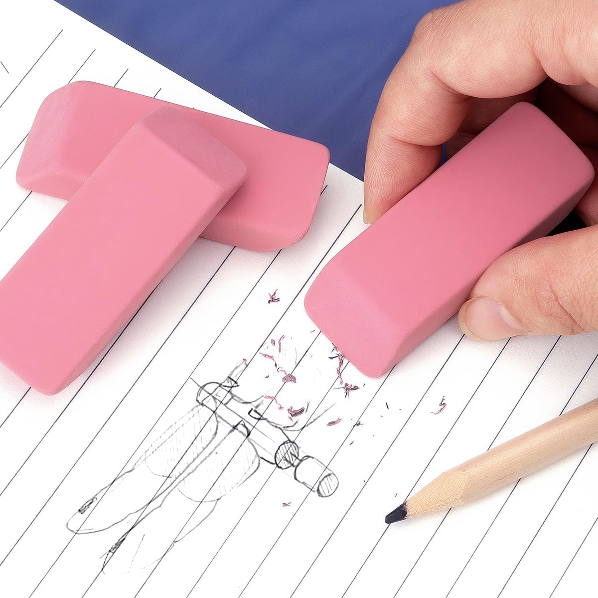 Tamaki Large Erasers, Pink, Pack of 6