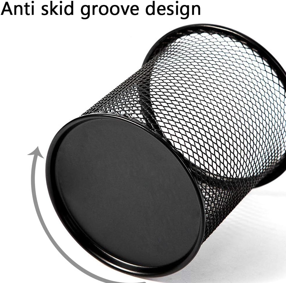 Ameceres 4 Packs Metal Pencil Cup Wire Mesh Pen Holder for Desk (Black)