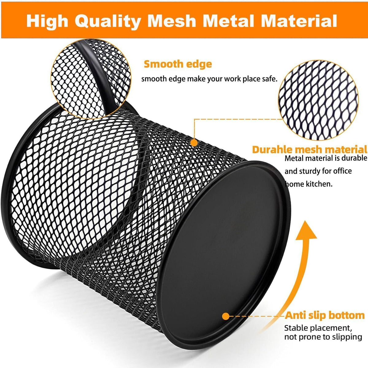 Pen Holder Mesh Pencil Holder Metal Pen Holder Pencil Holder for Desk Office Pen Organizer Black, 8 Pack