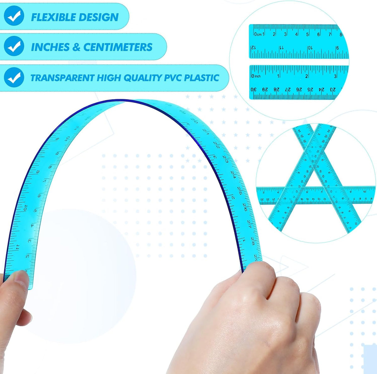 Zonon 2 Pcs 12 Inch Clear Ruler and 6 Inch Plastic Protractor Set, Blue