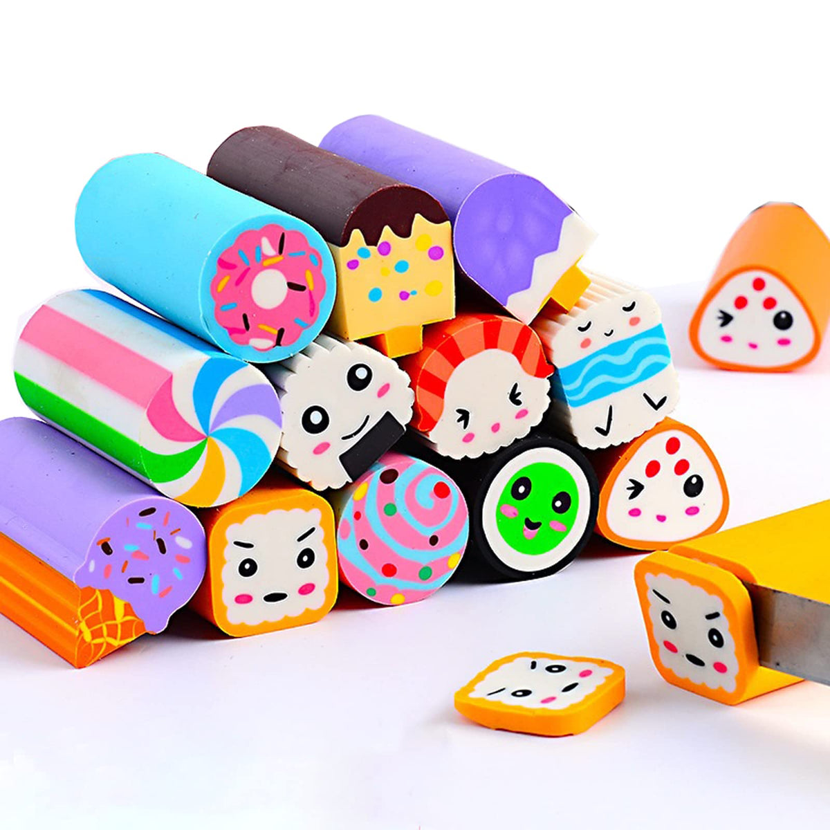 Cute Erasers for Kids Bulk 16 Pack Animal Food Fun Desk Pets Pencil Students School Supplies Prize Gifts Party Favors